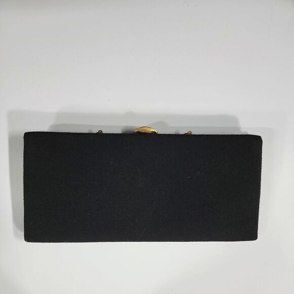 VTG Black Clutch L And M Bags MCM Extra Wide Gold Frame Clasp Chain Wrist Strap - Picture 2 of 9